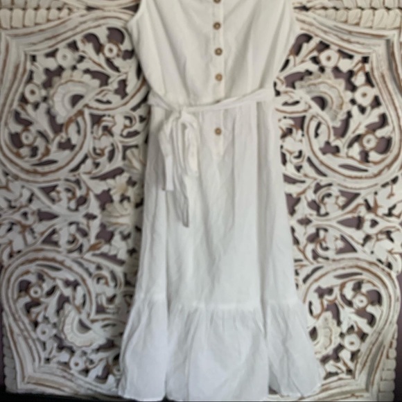 White Button Front Summer Dress - Lined - Picture 3 of 3